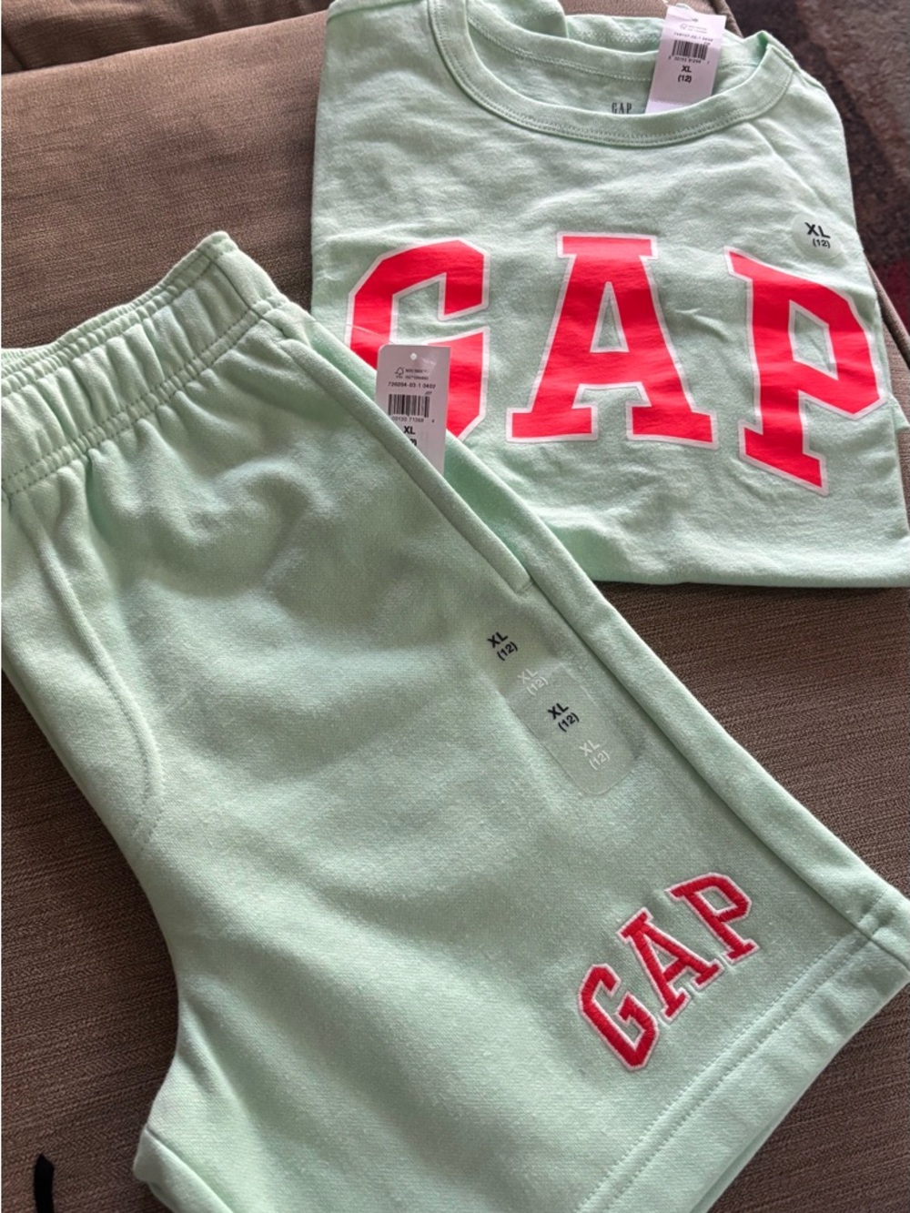 GAP Mint Two-Piece Short sleeve shirt and Shorts Set with Neon Orange Logo